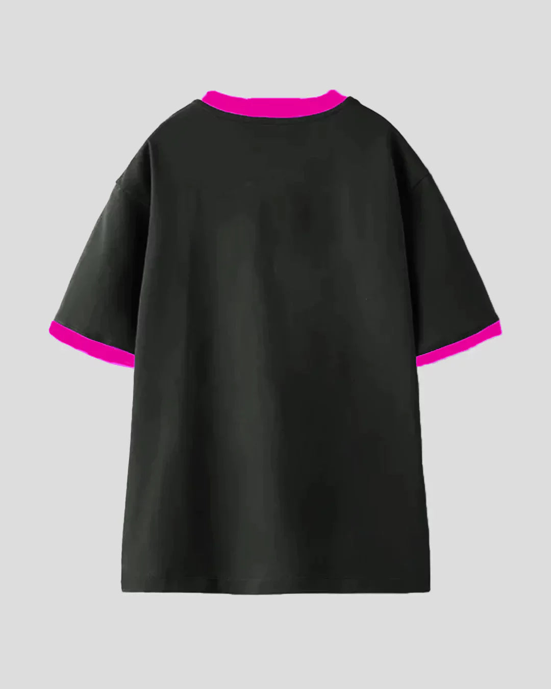 I've Already Socialized Tap Out T-Shirt – black regular tee with neon pink trim at the neckline and sleeve hems, flat lay