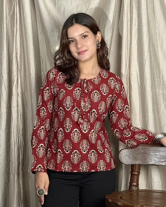Maroon Maya Full Sleeve Short Kurti