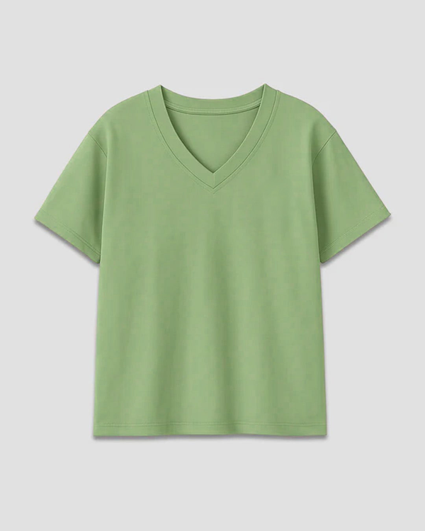 Light Green Plain V-Neck Oversized T-Shirt