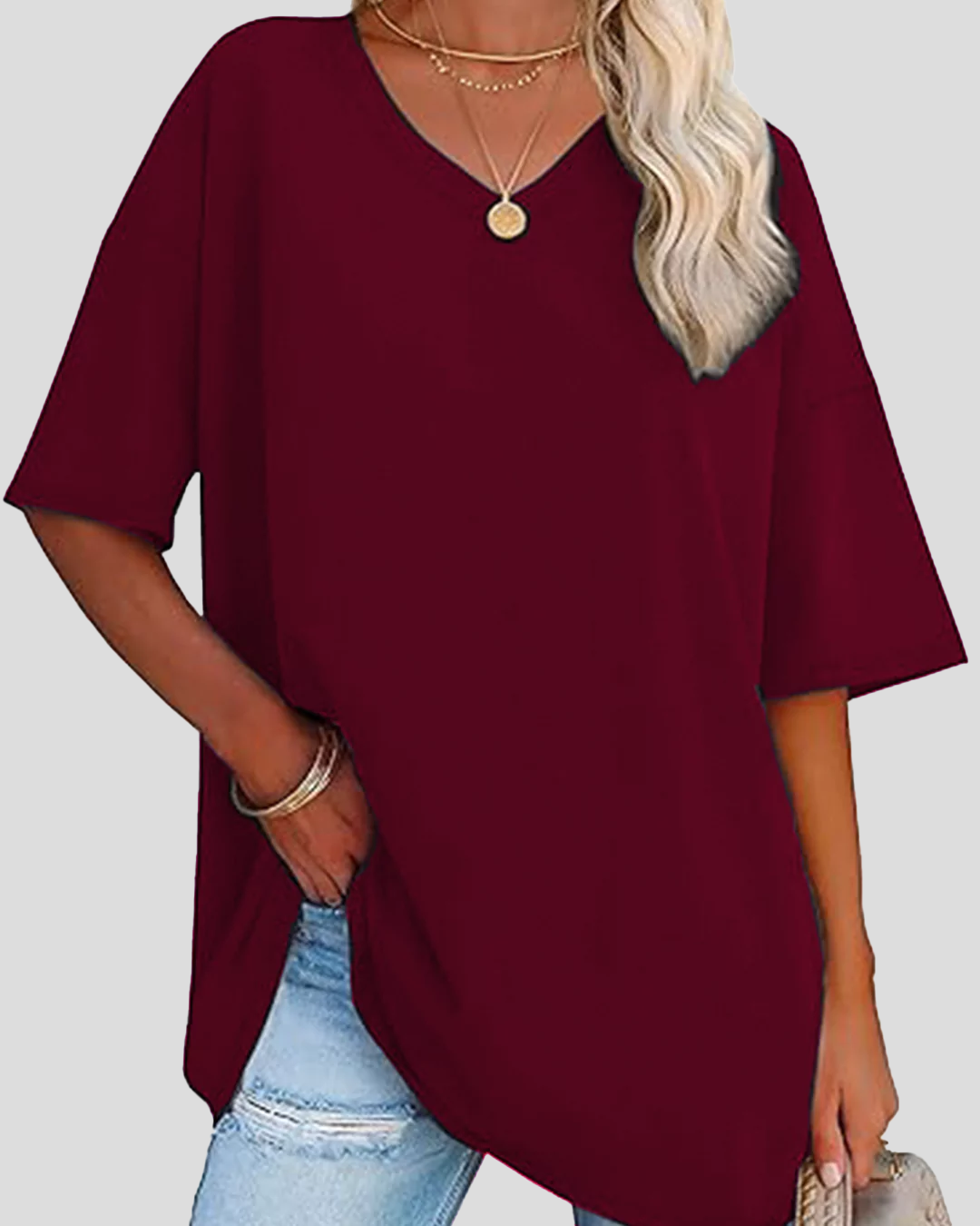 Ruby Plain V-Neck Oversized T-Shirt