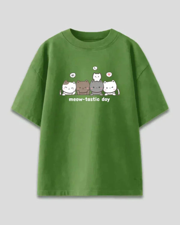 Shop Meowtastic Day Oversized Matcha T-Shirt for Women online in India | Dky