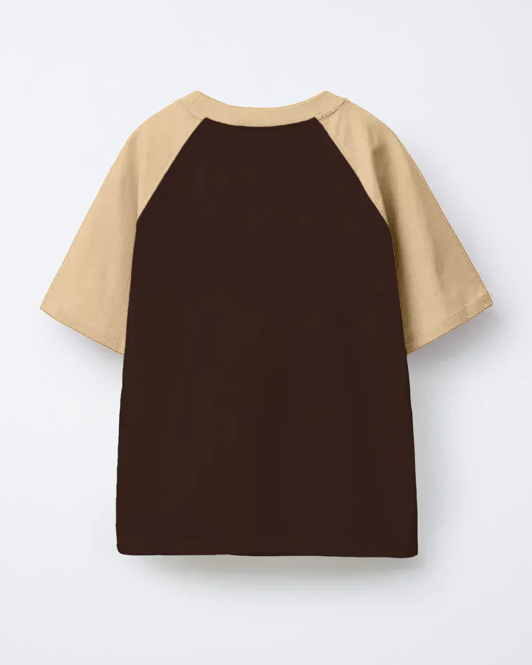 Moscow Raglan Oversized T-Shirt – brown body with beige raglan sleeves, color-blocked, DKY, shown flat lay