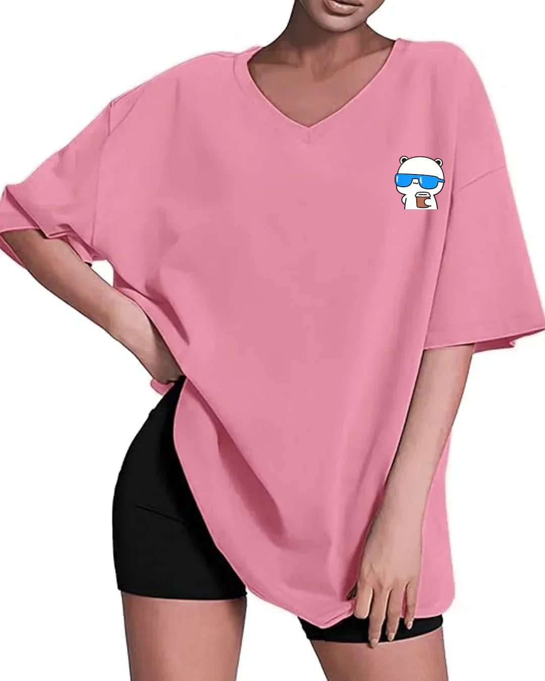 Coffee Character V-Neck Oversize T-Shirt