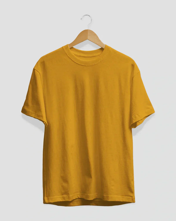 RB Mustard Plain T-Shirt by Real Baysics, mustard-colored regular tee in 100% pure fabric