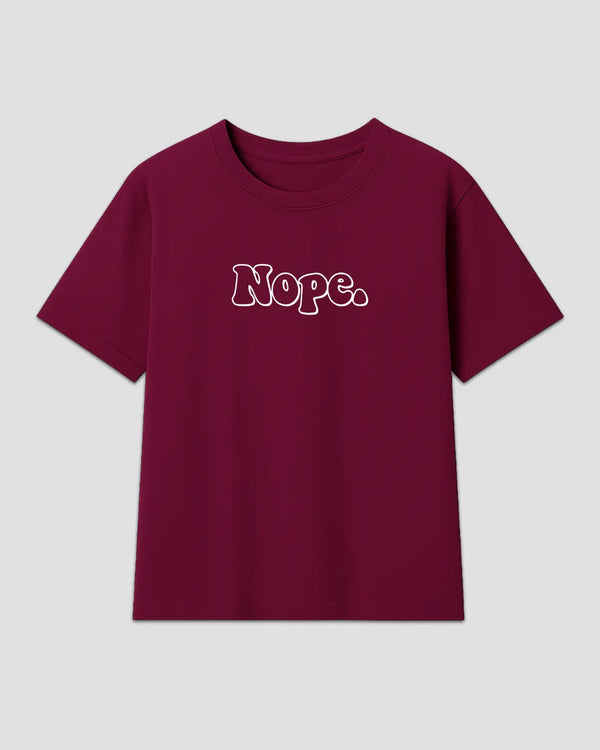 Nope Maroon Boxy T-Shirt - white Nope graphic on a maroon boxy tee, shown in flat lay