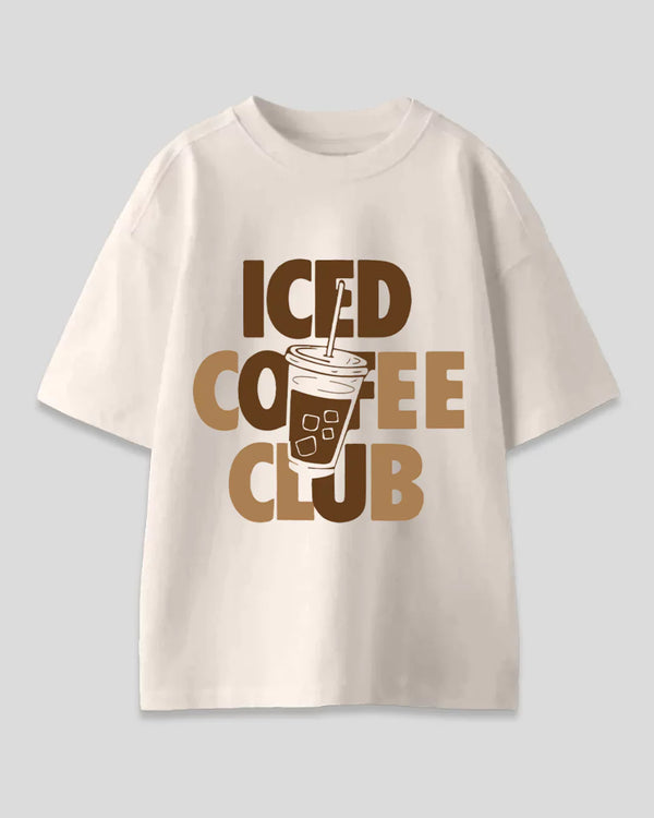 Offwhite Iced Coffee Club Printed Oversized T-Shirt for Women in India | Dky