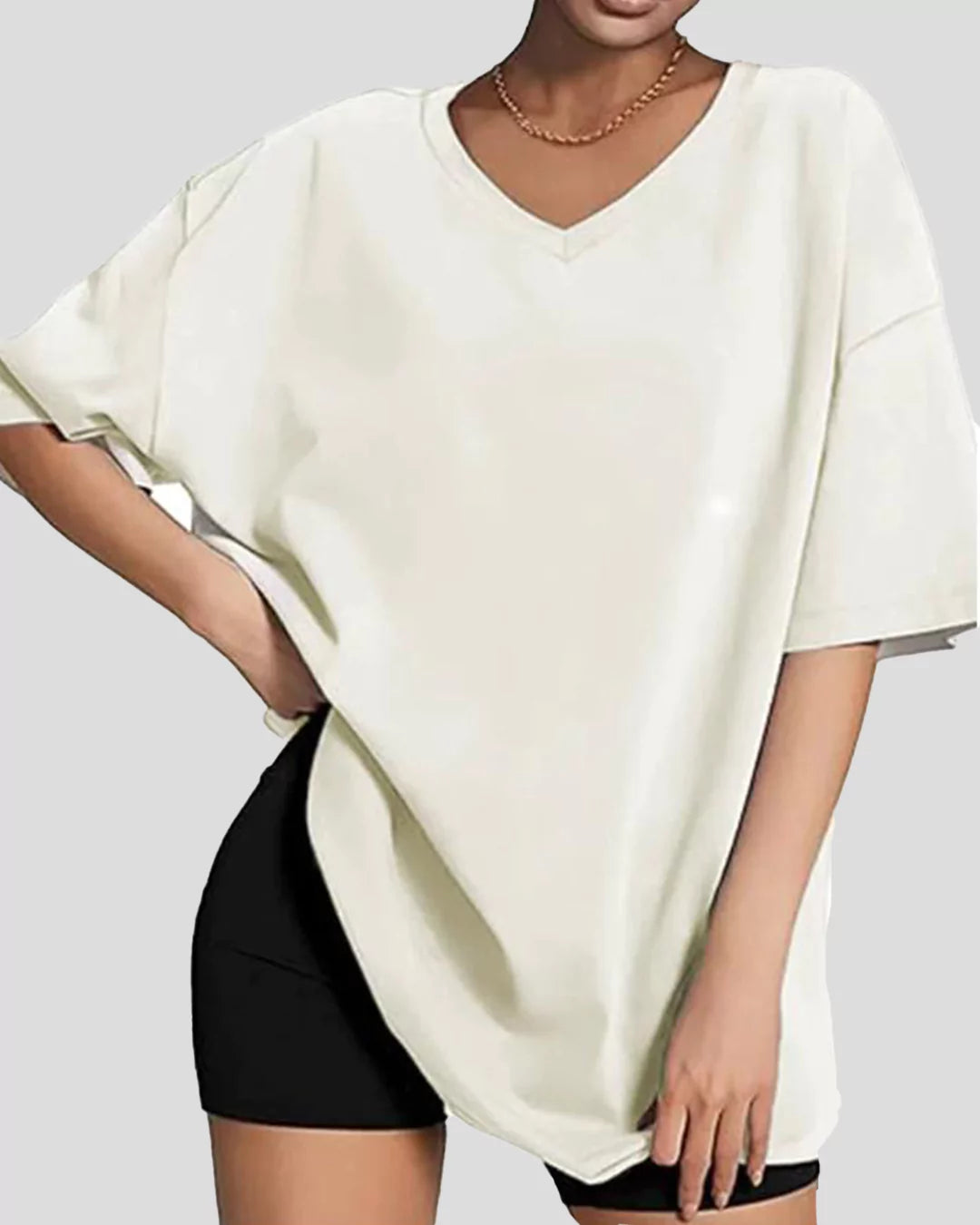 Pearl Plain V-Neck Oversized T-Shirt