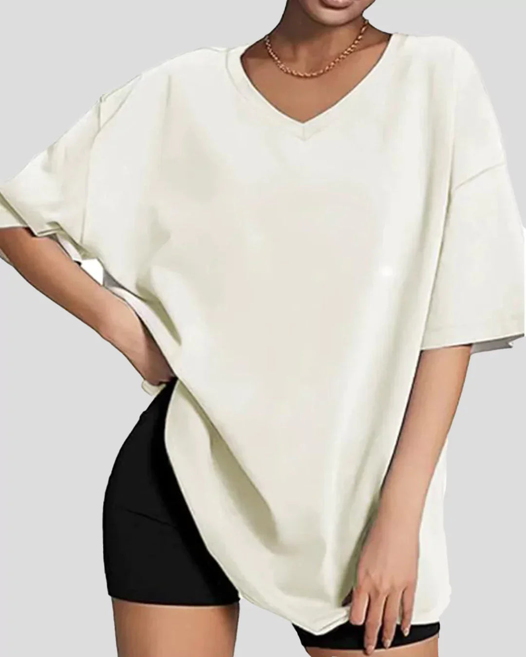 Pearl Plain V-Neck Oversize T-Shirt