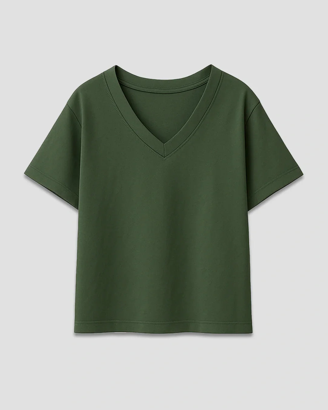 Olive Green Plain V-Neck Oversize T-Shirt – olive green oversized short-sleeve tee shown flat lay