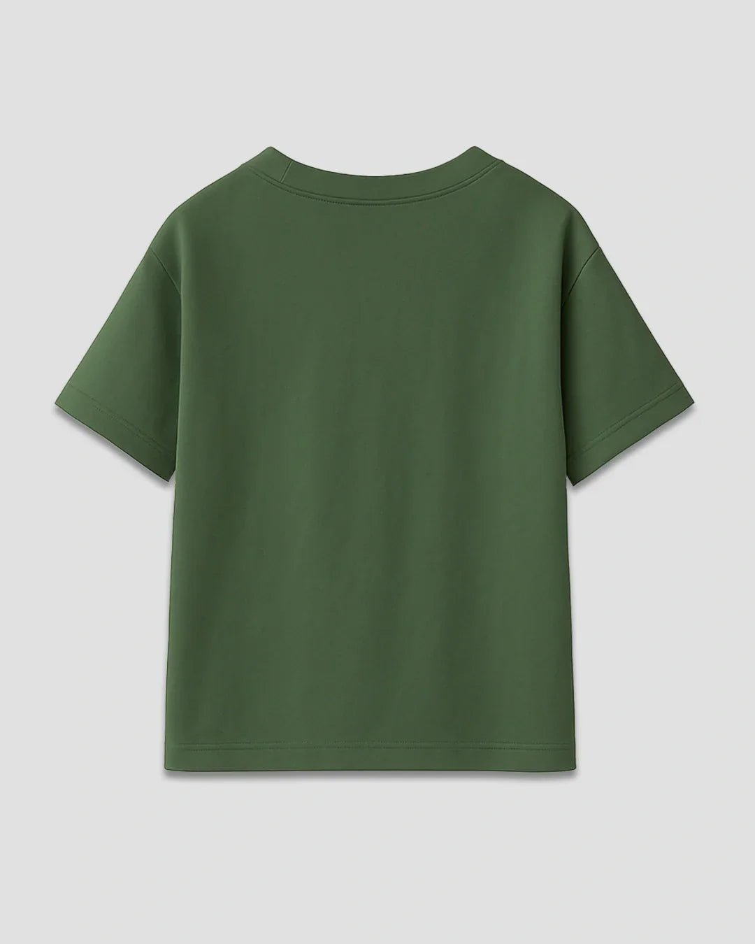 Olive Green Plain V-Neck Oversize T-Shirt - flat lay, short sleeves