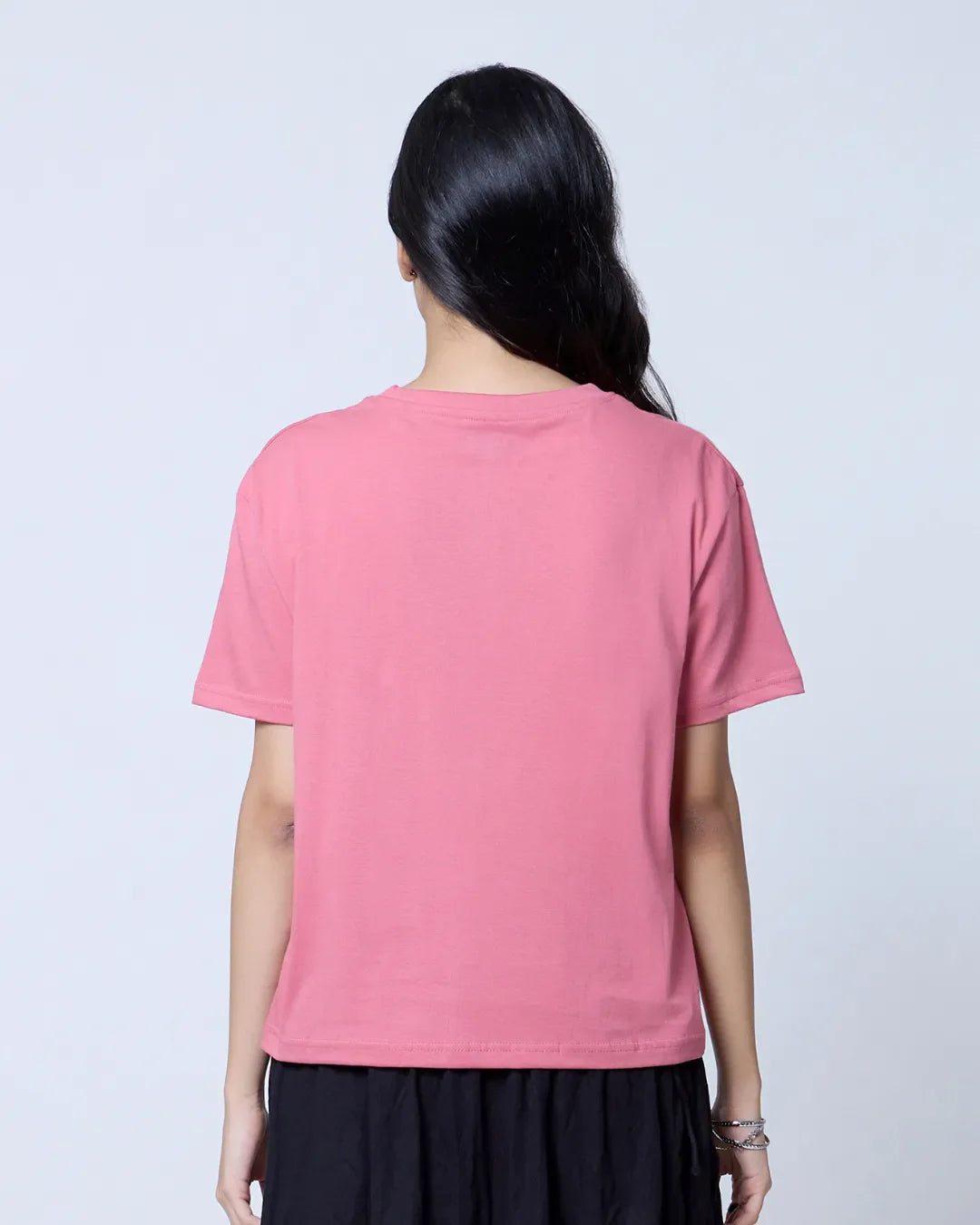 Onion Plain Boxy Oversize T-Shirt - pink boxy tee with plain design, worn by model