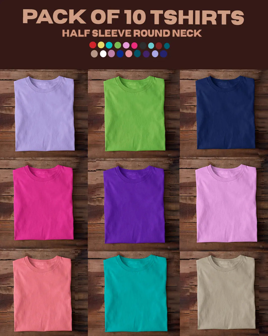 Solid Pack of 10 : Half Sleeve Plain T-shirts