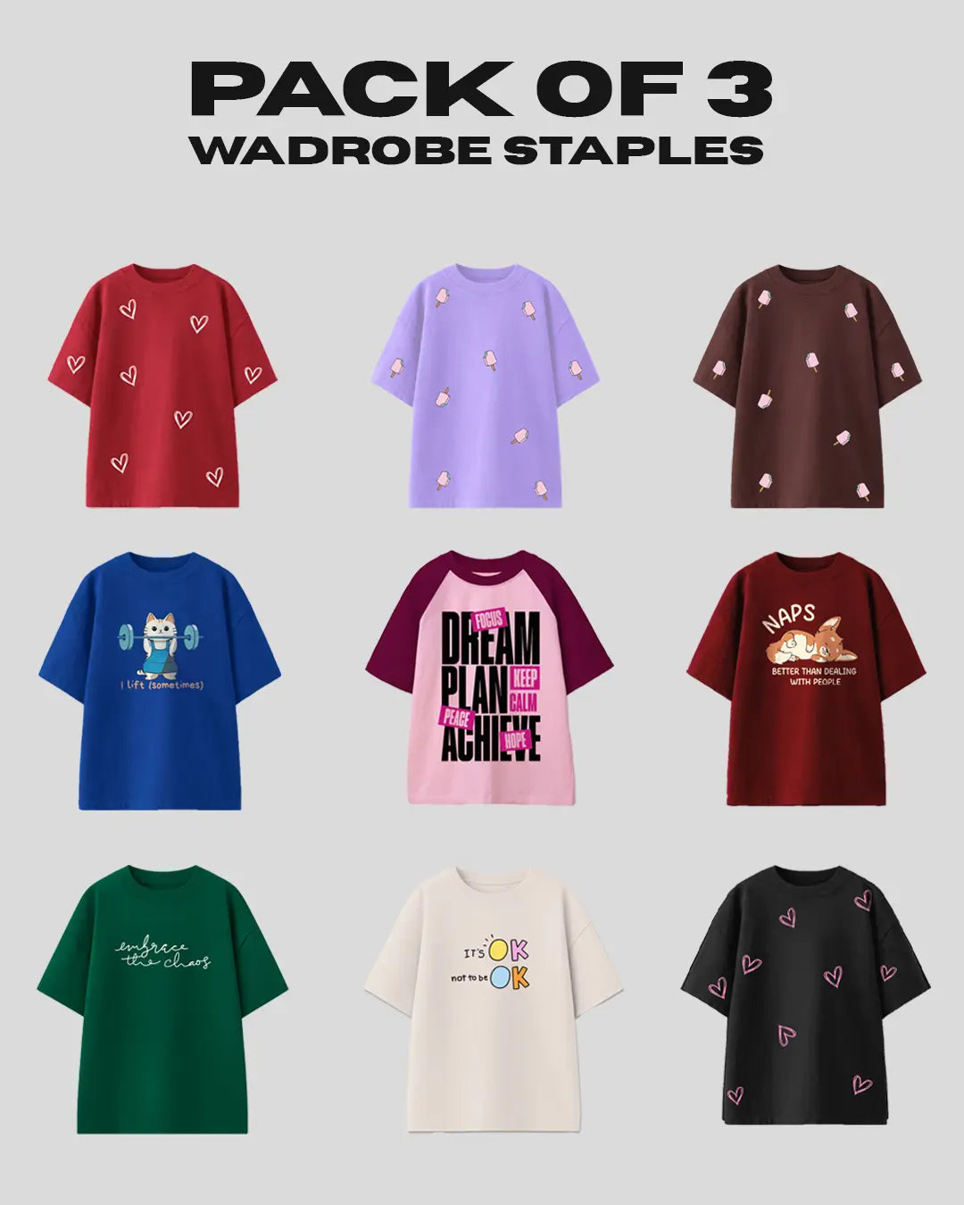 Wardrobe Staples : Pack of 3 T-shirts