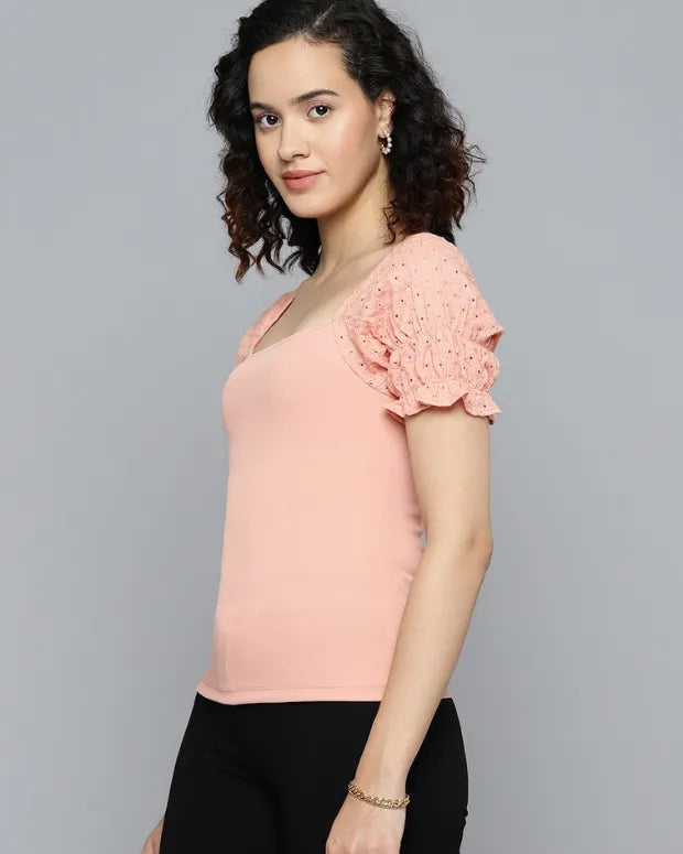 Peach Ruffle Top - Shop Printed T shirt for Women Online In India | LoveDky