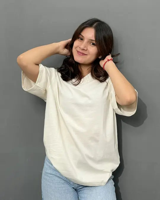 Pearl Plain V-Neck Oversize T-Shirt - Shop Printed T shirt for Women Online In India | LoveDky