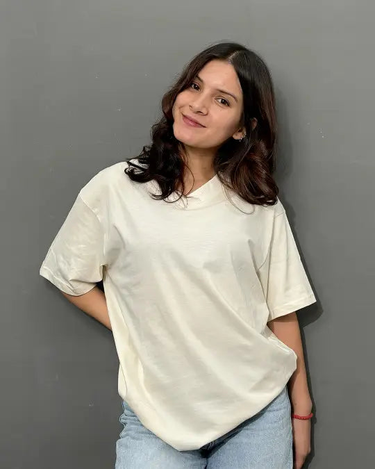 Pearl Plain V-Neck Oversize T-Shirt for Women Online In India | DKY