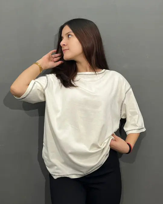 Pearl Reverse Weave Plain Oversized T-Shirt for Women Online In India | Dky