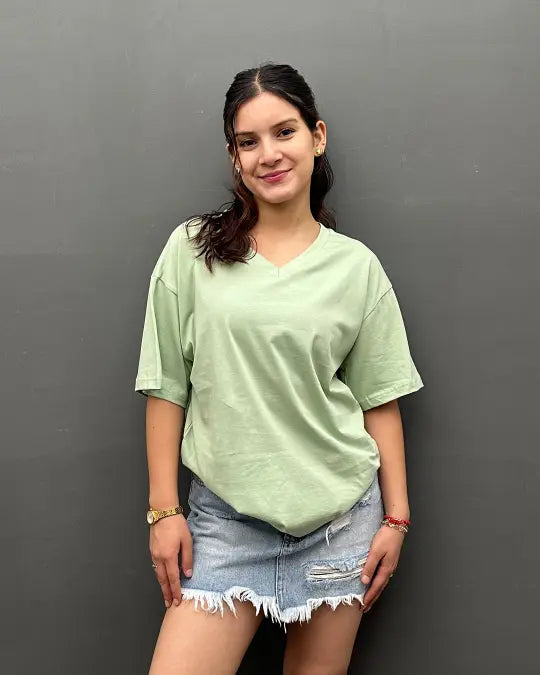 RB Pista Plain V-Neck Oversize T-Shirt for Women Online In India | DKY