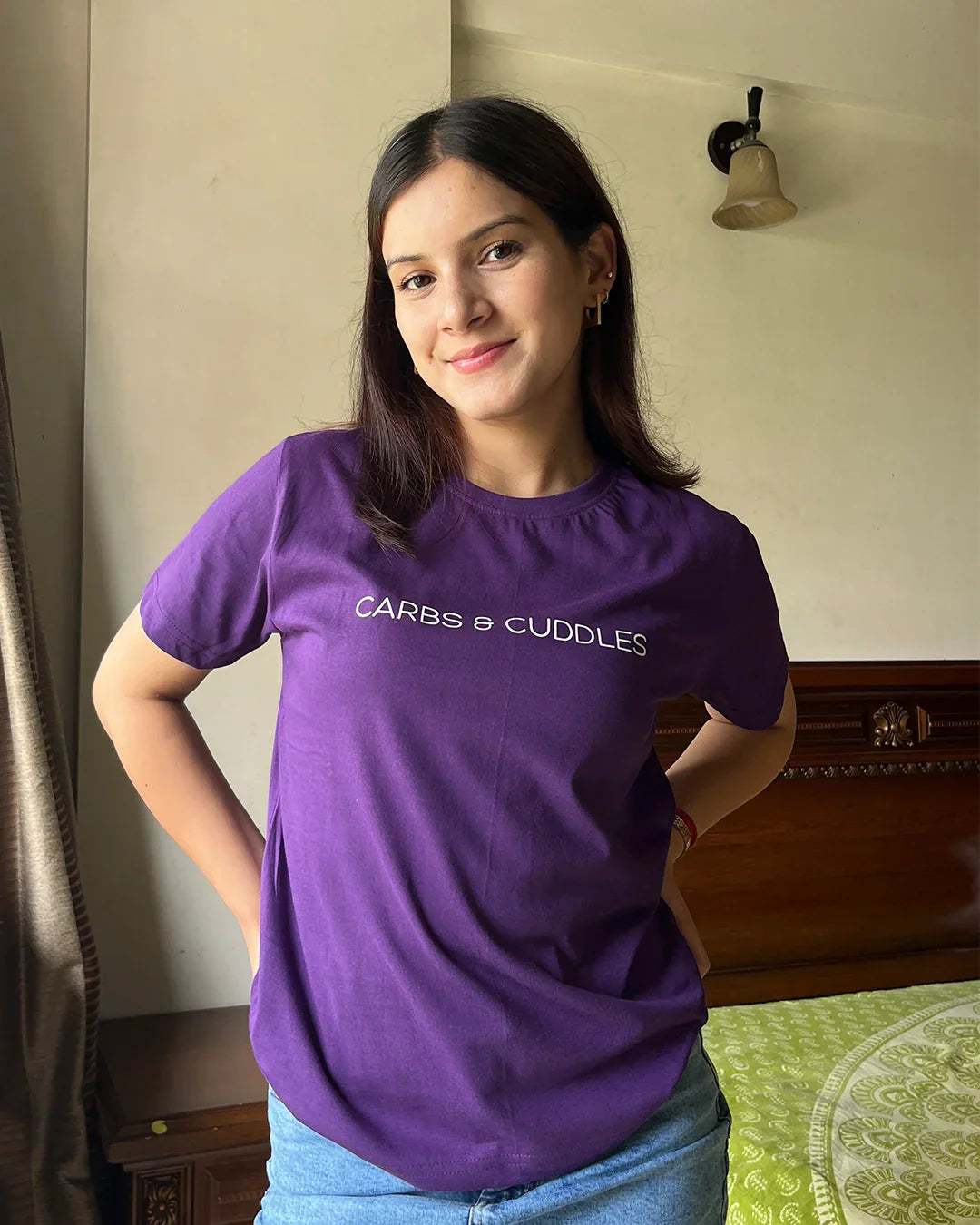 Purple Carbs & Cuddles T-Shirt for Women Online In India | Dky
