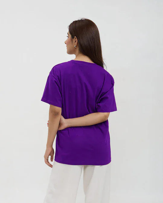 Purple Plain Oversized T-Shirt by DKY – 100% pure fabric, oversized fit, worn by model