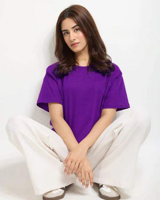 Purple Plain Oversized T-Shirt for Women Online In India | Dky