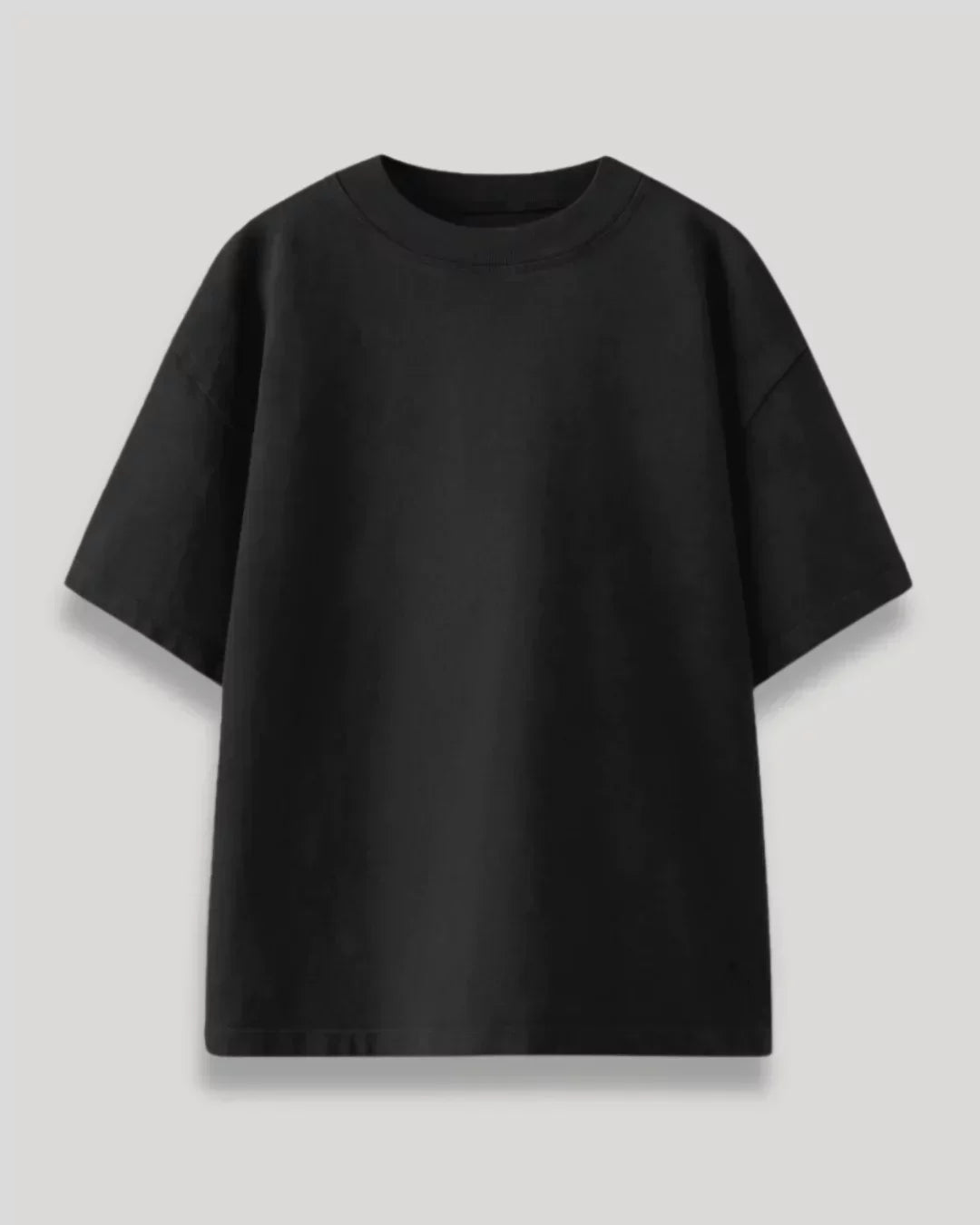 RB Black Plain Oversized T-Shirt – flat lay on light gray background