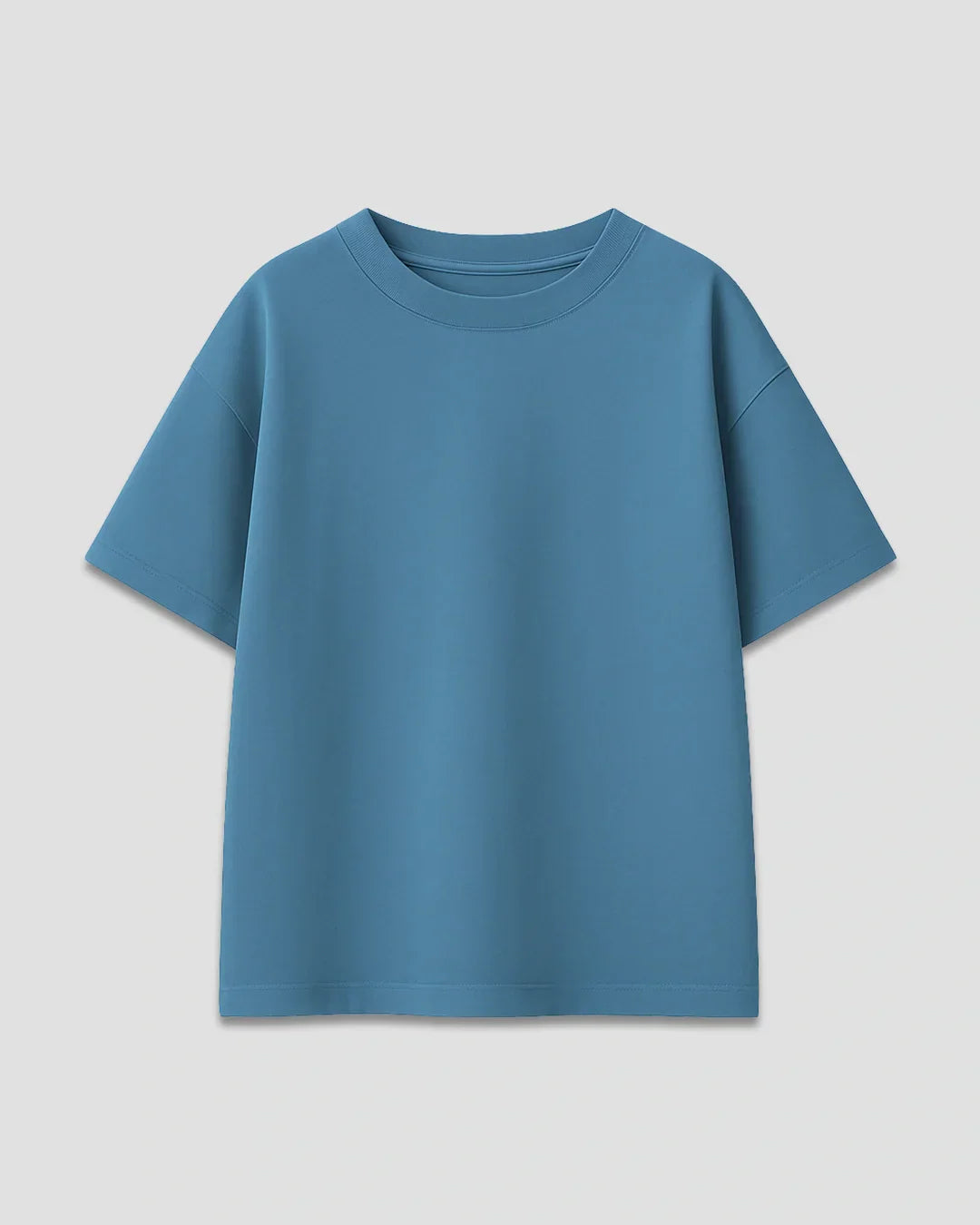RB Dusky Blue Plain Oversized T-Shirt by Real Baysics — blue, oversized basic tee in flat lay