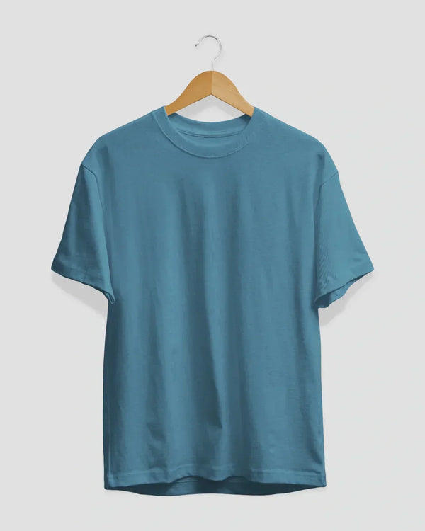RB Dusky Blue Plain Regular Tee on hanger; 100% pure fabric.