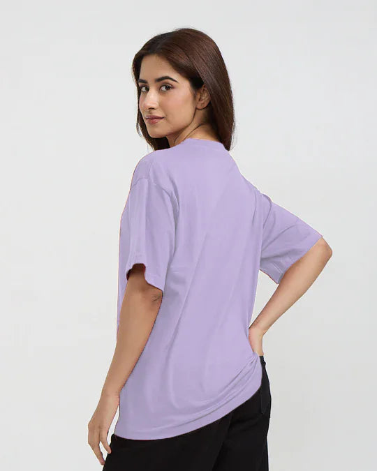 RB Lav Plain Oversized T-Shirt – lavender color, DKY basic tee in 100% pure fabric, worn by model