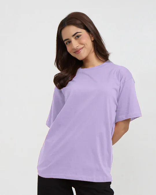 RB Lav Plain Oversized T-Shirt – lavender, oversized tee worn by model