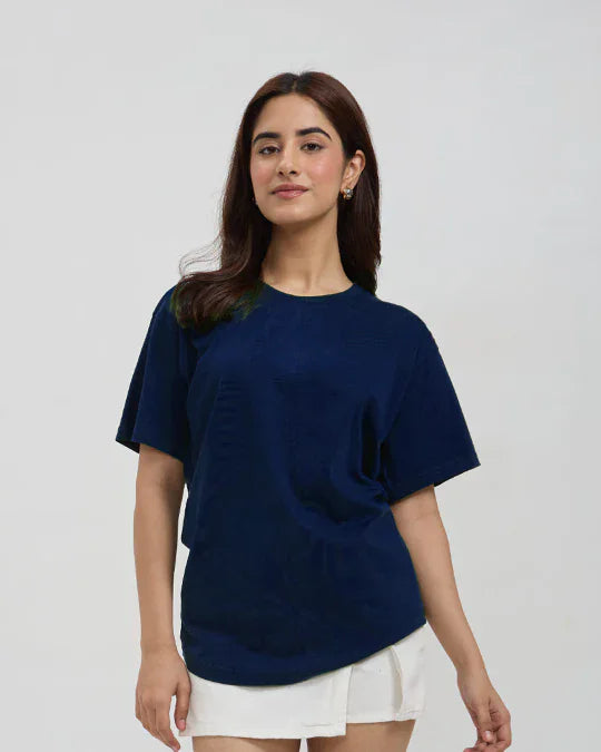 RB Navy Blue Plain Oversized T-Shirt for Women Online In India | Dky