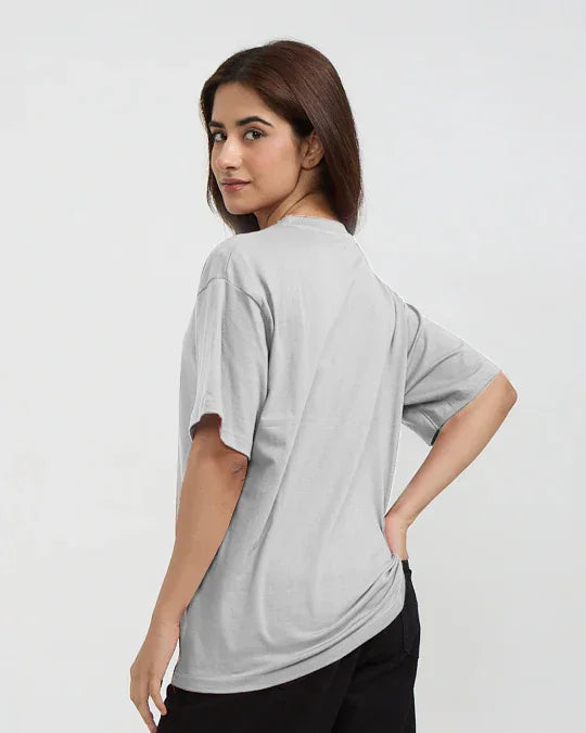 RB Stone Grey Plain Oversized T-Shirt – stone grey oversized basic tee with a plain design, worn by model