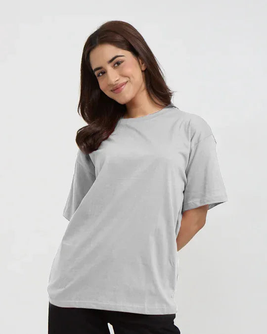 RB Stone Grey Plain Oversized T-Shirt – stone grey oversized basic tee worn by model