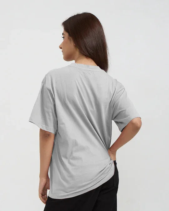 RB Stone Grey Plain Oversized T-Shirt – stone grey, oversized plain tee worn by model
