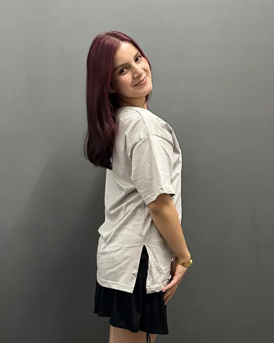 RB Stone Grey Plain V-Neck Oversize T-Shirt, Real Baysics, 100% pure fabric.