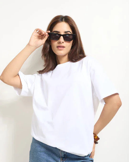 RB White Plain Oversized T-Shirt for Women Online In India | Dky
