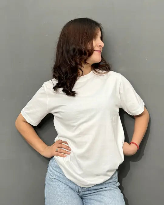 RB White Plain V-Neck Oversize T-Shirt by Real Baysics, white oversized tee, 100% pure fabric, Shirts & Tops