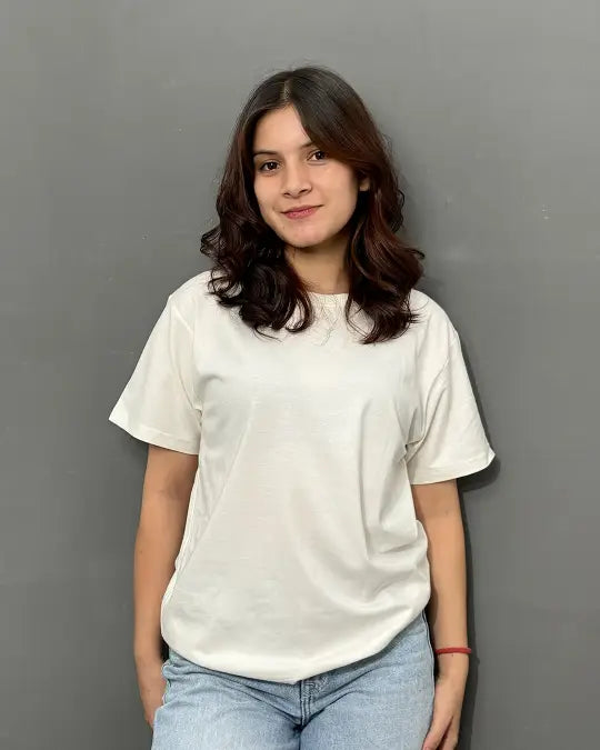 RB White Plain V-Neck Oversize T-Shirt for Women Online In India | DKY