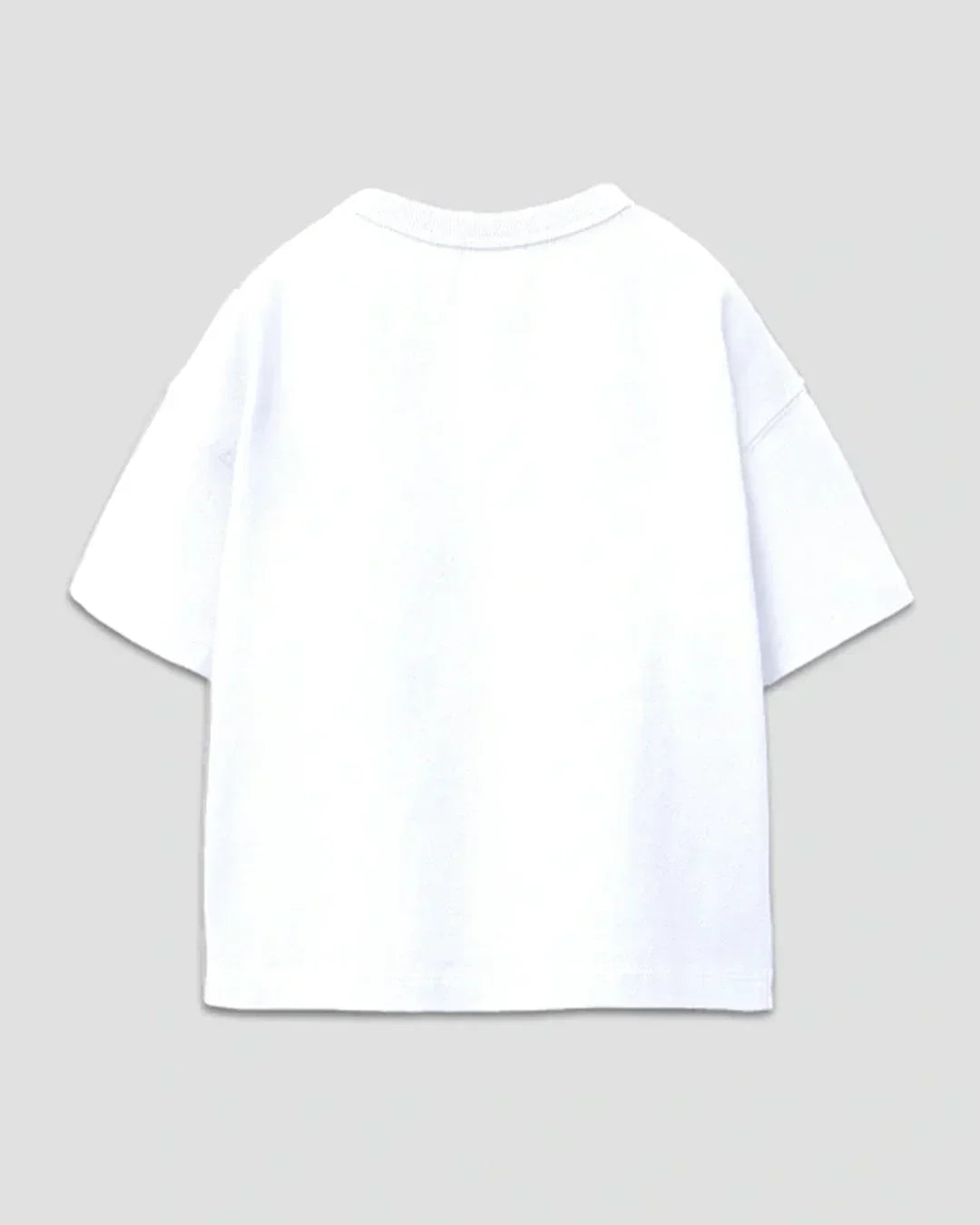 Rose Boxy Oversize T-Shirt – white boxy oversized tee with plain design, shown in flat lay