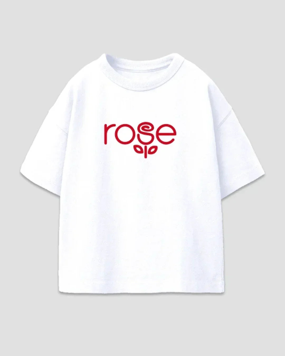 Rose Boxy Oversize T-Shirt - white boxy OS minimal tee with red rose graphic by DKY
