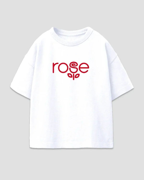 Rose Boxy Oversize T-Shirt - white boxy OS minimal tee with red rose graphic by DKY