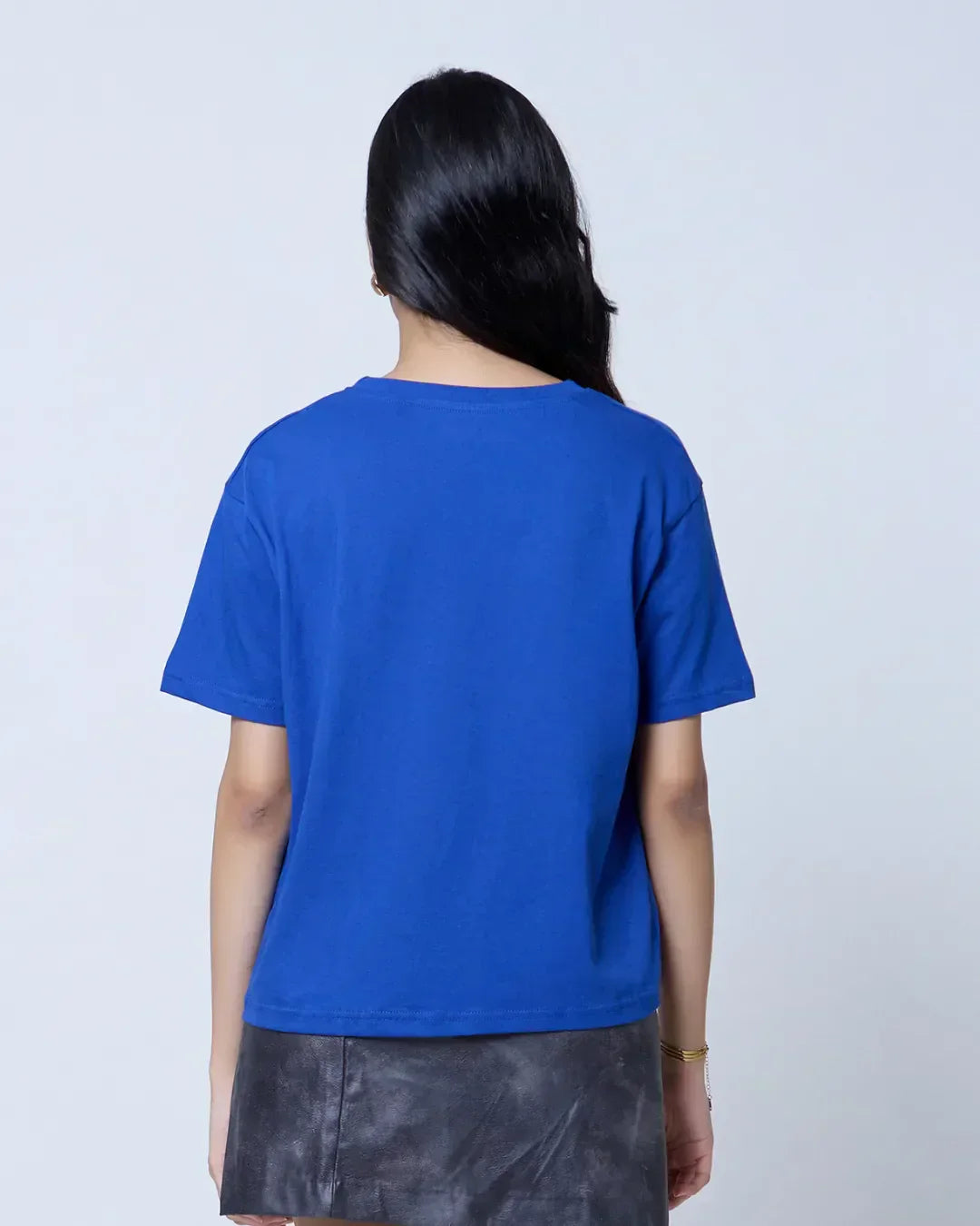 Royal Blue Plain Boxy Oversize T-Shirt by DKY – short-sleeve oversized tee worn by model, back view