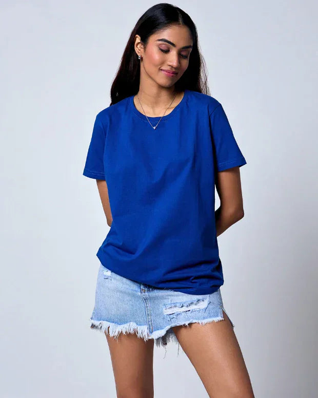Royal Blue Plain T-Shirt - Shop Printed T shirt for Women Online In India | LoveDky