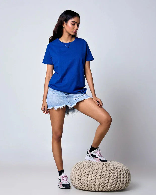 Royal Blue Plain T-Shirt - Shop Printed T shirt for Women Online In India | LoveDky