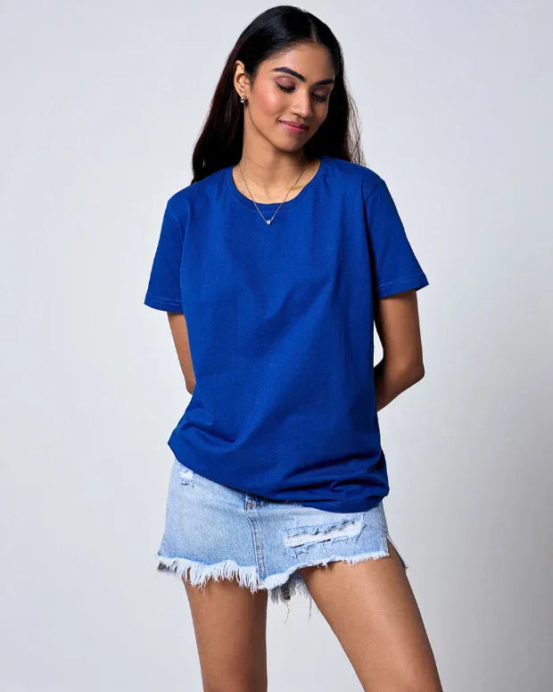 Royal Blue Plain T-Shirt - Shop Printed T shirt for Women Online In India | LoveDky