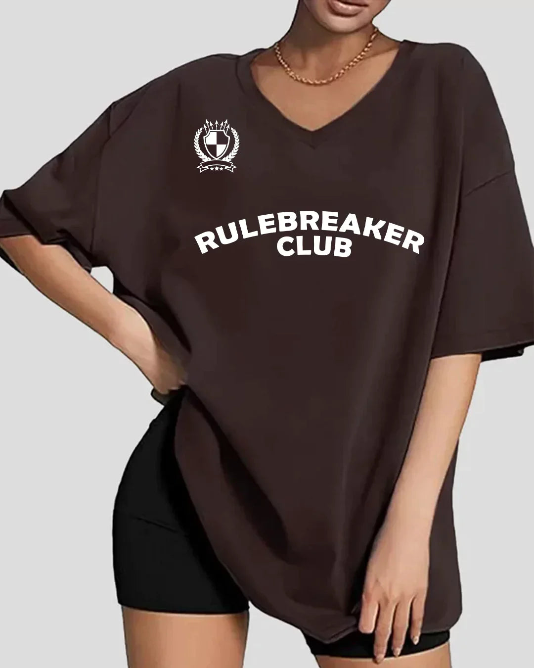 Rulebreaker Club V-Neck Oversize T-Shirt for Women Online In India | DKY