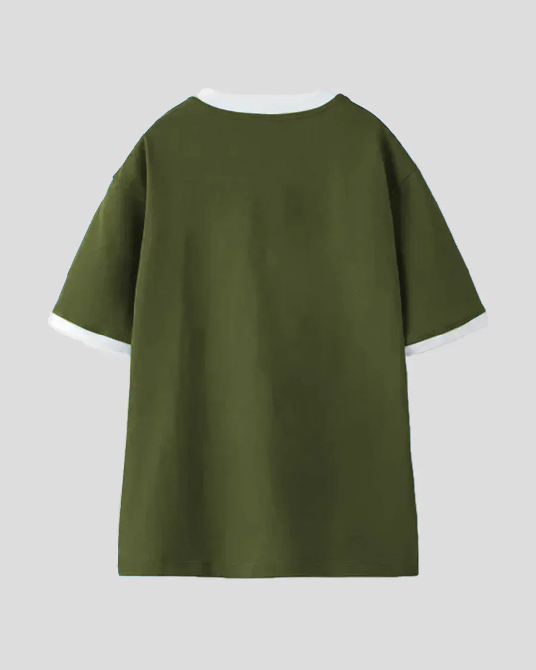 Sighs Dramatically Tap Out T-Shirt – olive green regular tee with white neckline and cuff trim, flat lay