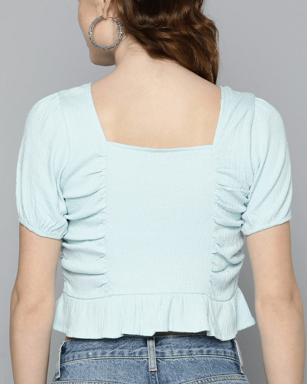 Sky Blue Ruched Crop Top - Shop Printed T shirt for Women Online In India | LoveDky