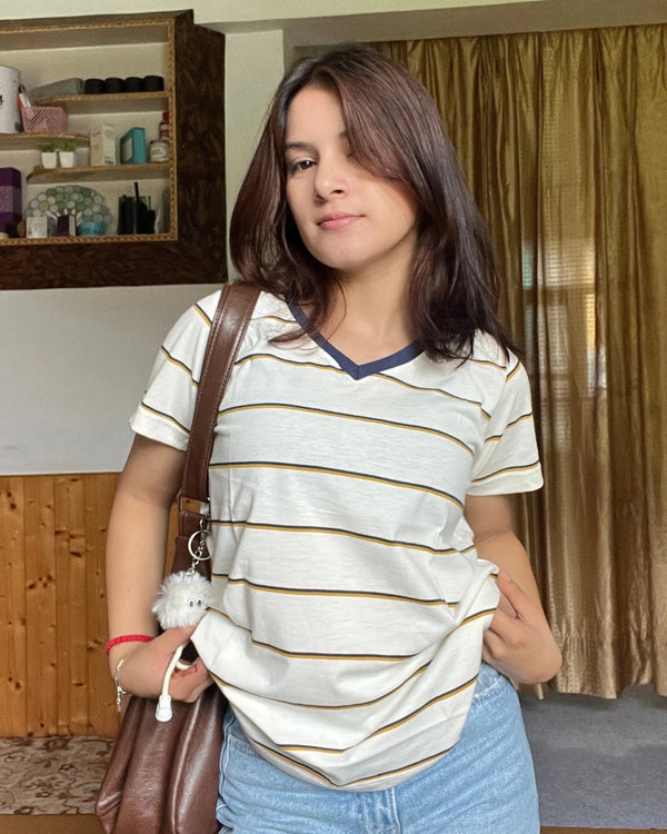 Sunset Stripe V-Neck T-Shirt for Women Online In India | DKY