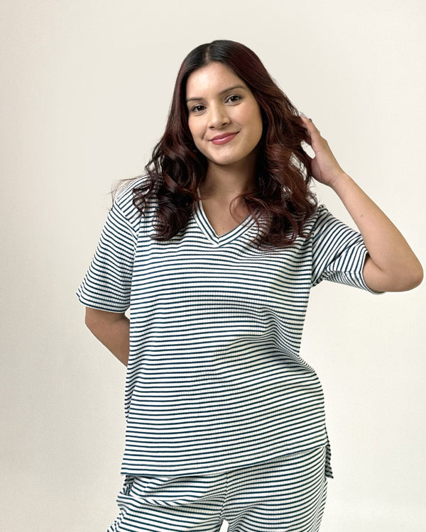 Teal Blue Ribbed Co-Ord Set for Women Online in India | Dky